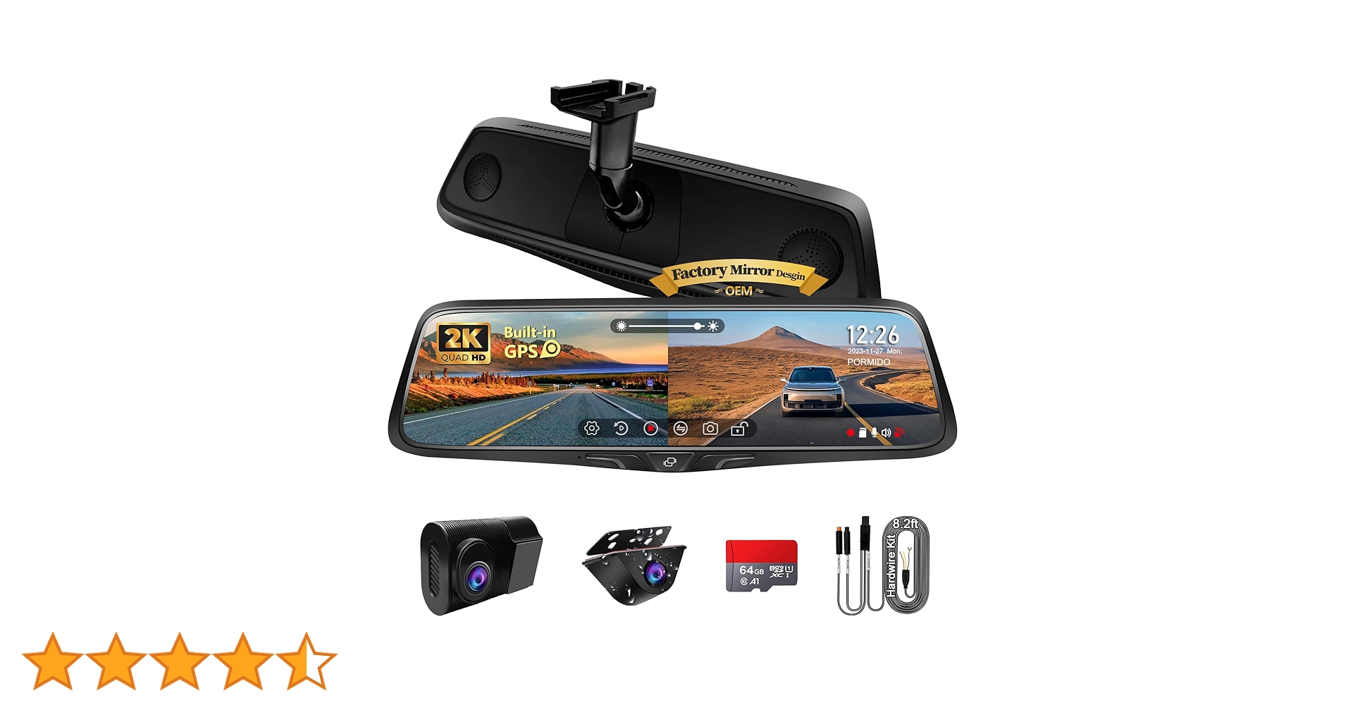 yudai 1173 　PORMIDO PRA105 Amazon.com: PORMIDO OEM 2K Rear View Mirror Camera,10